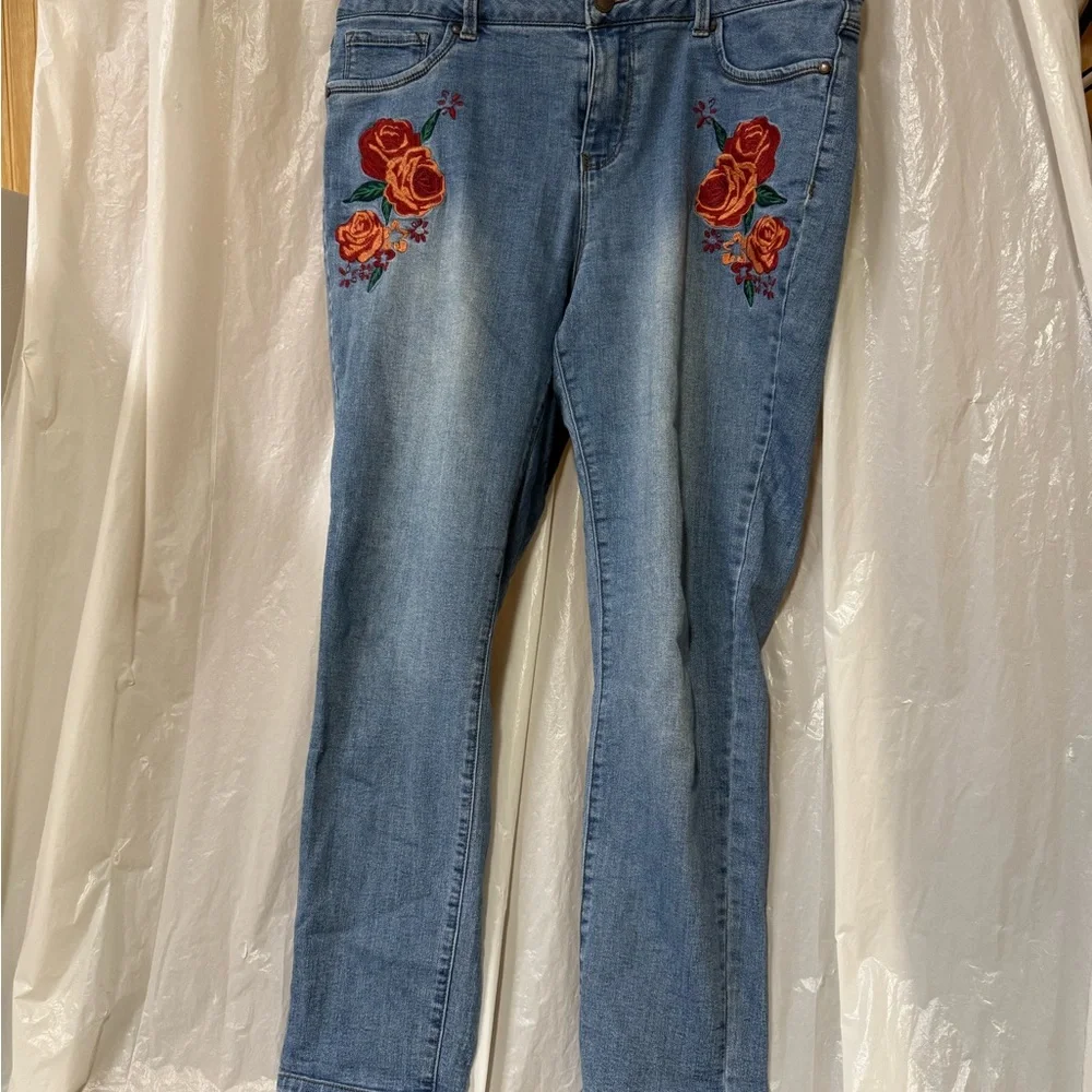 Workshop Republic Clothing Blue Floral Skinny Jeans. Size 10 - Picture 2 of 6